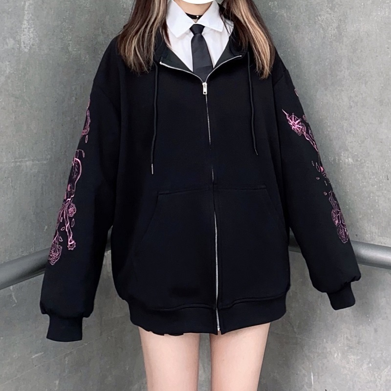 Women' Hoodies Sweatshirts Punk Graphic Printed Women Vintage Black Zipper Ribbon Oversize Sweatshirt Female 90s Harajuku Streetwear Jacket 221114, Ea00513-black
Women' Hoodies Sweatshirts Punk Graphic Printed Women Vintage Black Zipper Ribbon Oversize Sweatshirt Female 90s Harajuku Streetwear Jacket 221114, Ea00513-black