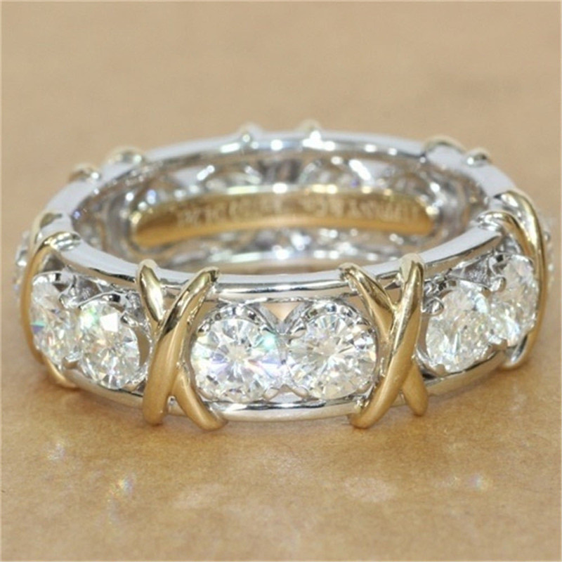 Women love band ring Professional Eternity Diamonique CZ Simulated Diamond 10KT White&Yellow Gold Filled Wedding Brand Cross Rings for couple