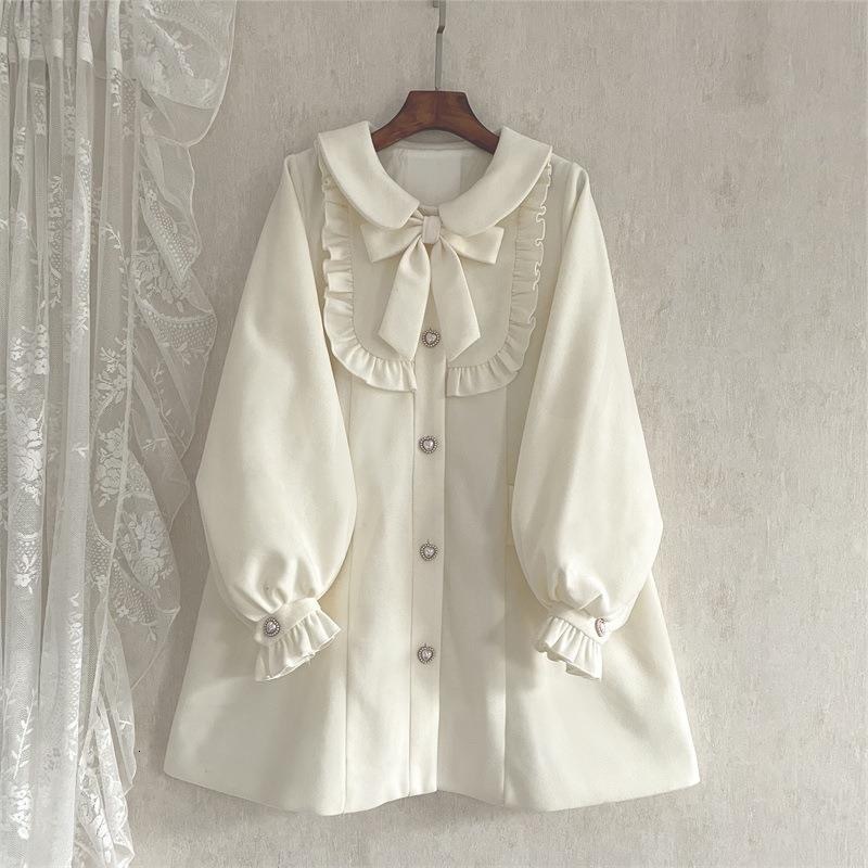 Women's Wool Blends Single-breasted Puff Sleeve Sweet Elegant Woolen Coat Women Jacket Bowknot Lolita Doll collar Outerwear Korean Fashion Clothes 221114, Burgundy 
Women's Wool Blends Single-breasted Puff Sleeve Sweet Elegant Woolen Coat Women Jacket Bowknot Lolita Doll collar Outerwear Korean Fashion Clothes 221114, Burgundy