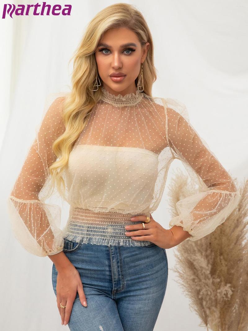 Women's Blouses Parthea Polka Dot Mesh Blouse Women See Through Lantern Sleeve Sexy Elastic Crop Shirts Turtleneck Elegant Party Clubwear, Beige
Women's Blouses Parthea Polka Dot Mesh Blouse Women See Through Lantern Sleeve Sexy Elastic Crop Shirts Turtleneck Elegant Party Clubwear, Beige