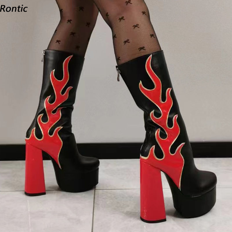Rontic Women Winter Mid Calf Boots Flame Pattern Platform Chunky Heels Round Toe Pretty Pink White Red Party Shoes US Size -15, A1016 black
Rontic Women Winter Mid Calf Boots Flame Pattern Platform Chunky Heels Round Toe Pretty Pink White Red Party Shoes US Size -15, A1016 black