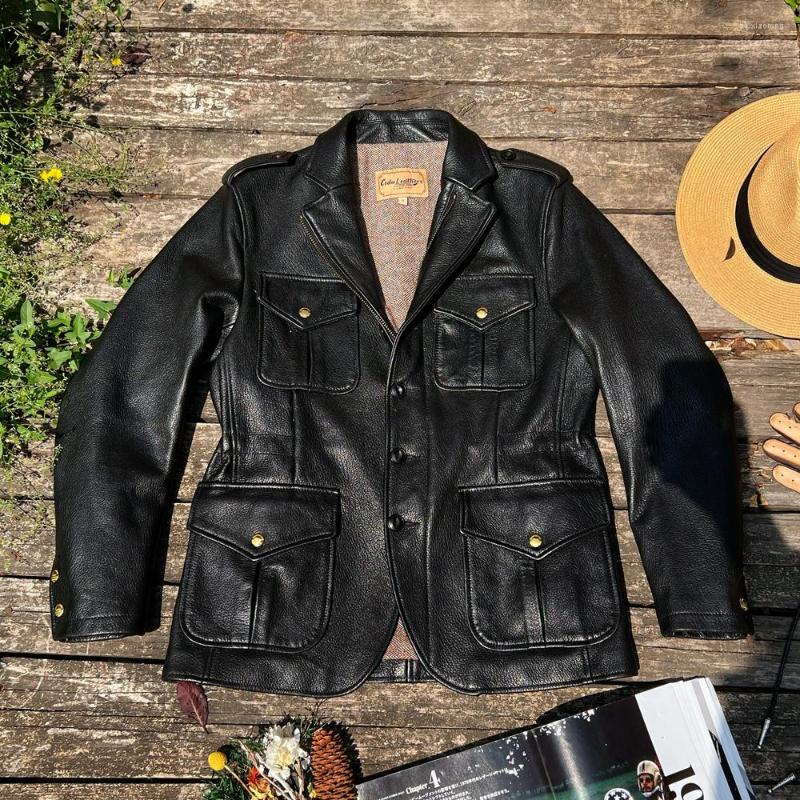 

Men's Jackets Asian Size Italian Vegetable J-130 Tanned Goat Leather TALON Zipper Mid Length Retro Safari Men's Jacket, Sheep skin