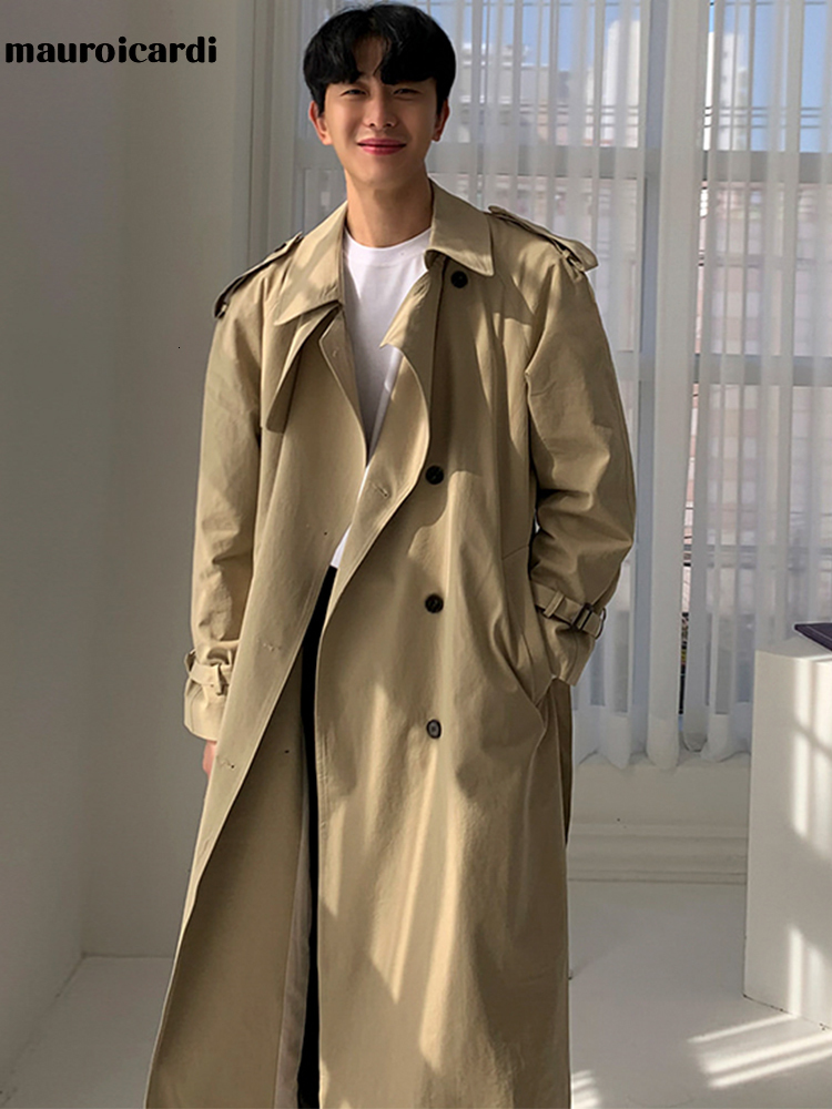 Men's Jackets Mauroicardi Spring Autumn Long Khaki Trench Coat Men Double Breasted Loose Casual Korean Fashion Luxury Overcoats for Men 221014
Men's Jackets Mauroicardi Spring Autumn Long Khaki Trench Coat Men Double Breasted Loose Casual Korean Fashion Luxury Overcoats for Men 221014