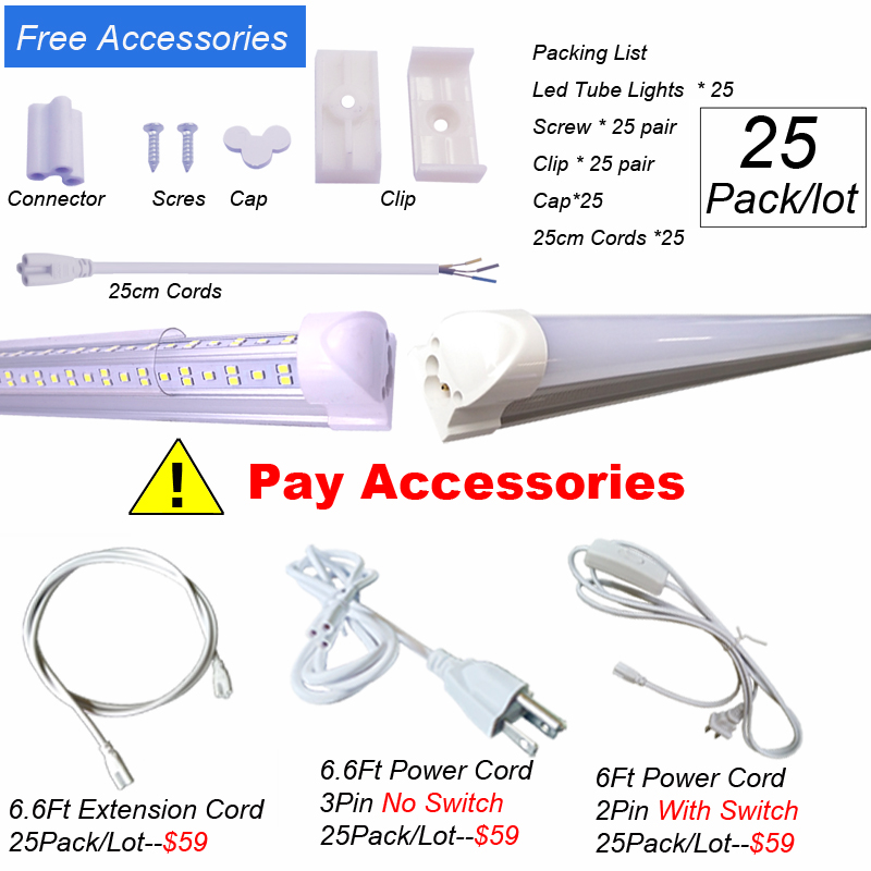 8Ft Led Tube Frosted Cover 8 Feet Shop Lights Fixture 96 Inch Cooler Door Freezer Integrated Lamp 4 Row 144W Transparent Clear Covers No RF FM Interfe
