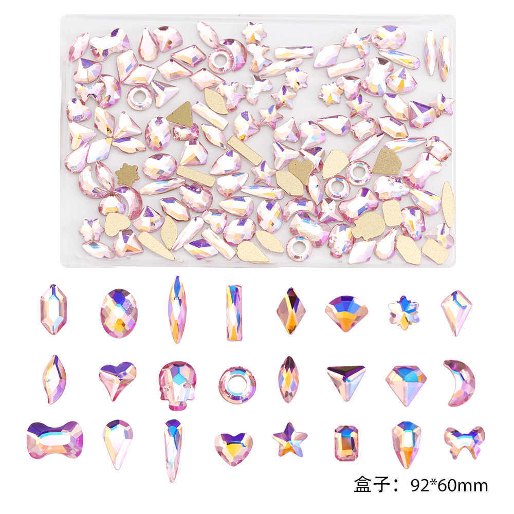 Nail Art Decorations Bulk 100Pcs Multi-Color Nail Crystal Rhinestones 24 Shapes Mix Glass AB Gem Stones Shiny Nail Art DIY Crafts Non Hotfix Flatback 