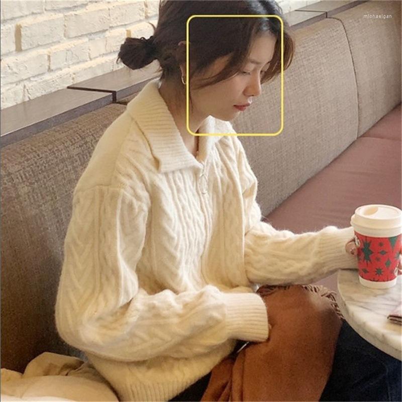 Women's Knits WDMSNA Autumn Long Sleeve Lapel Pullover Knitted Sweater White Twist Cardigan Women Loose Casual Retro Zipper Feminino
Women's Knits WDMSNA Autumn Long Sleeve Lapel Pullover Knitted Sweater White Twist Cardigan Women Loose Casual Retro Zipper Feminino