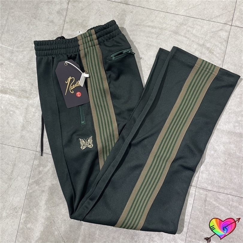 

Mens Pants Blackish Green AWGE Needles Men Women 1 1 Quality Embroidered Butterfly Track Classic Stripe Trousers 221113, Gray