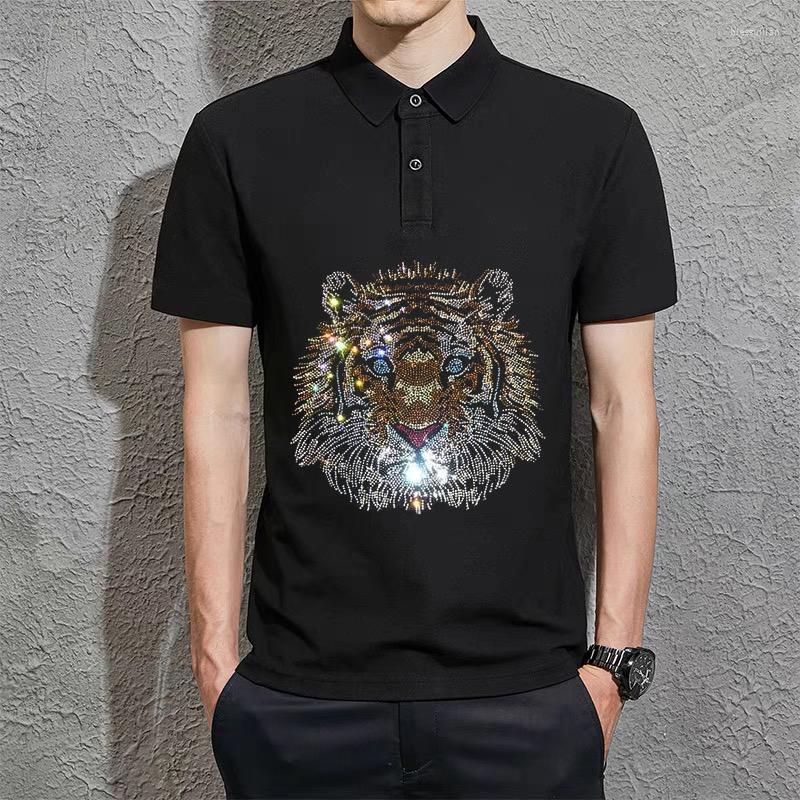 

Men's Polos Exclusive Custom Exquisite Drilling Unique Animal Polo Personality Young Cotton Summer Short Sleeve, As shown asian size