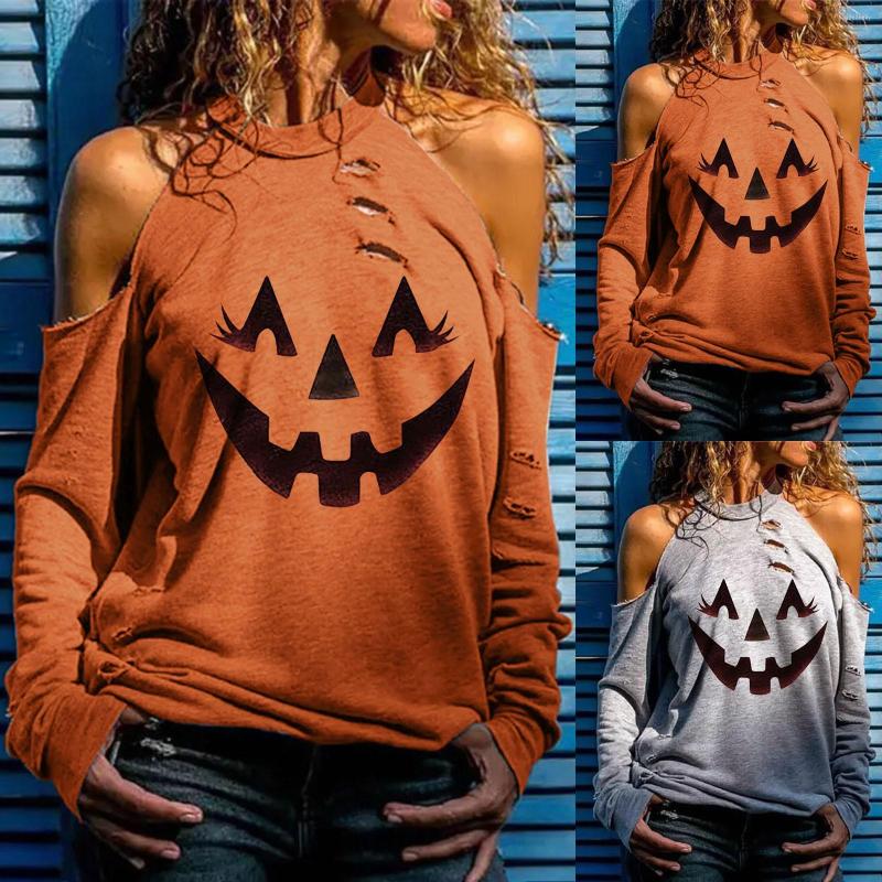 Women's T Shirts Cool Cotton Women Women's Halloween Strapless Interesting Print Long Sleeve Trend Opaque For Woman's, Grey
Women's T Shirts Cool Cotton Women Women's Halloween Strapless Interesting Print Long Sleeve Trend Opaque For Woman's, Grey