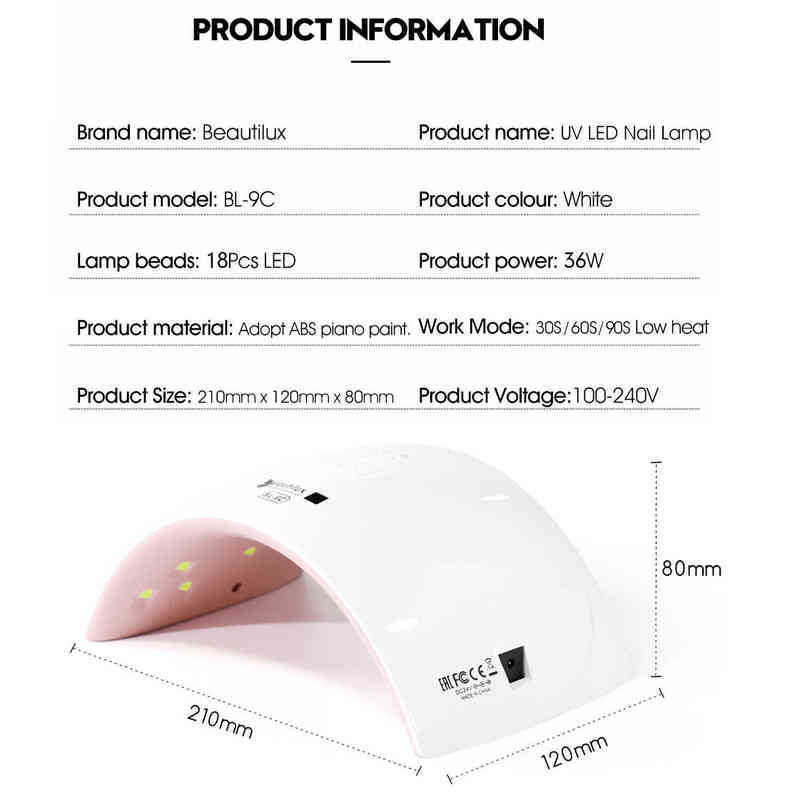 Nxy Beautilux Nail Dryer Led Lamp Uv for Curing All Gel Polish with Motion Sensing Manicure Pedicure Salon Tool 220624