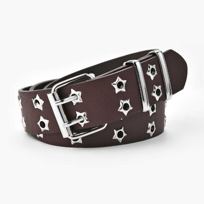 Korean version hollow out punk leisure belt women's fashion star eye decoration double row belt women, As pic
Korean version hollow out punk leisure belt women's fashion star eye decoration double row belt women, As pic