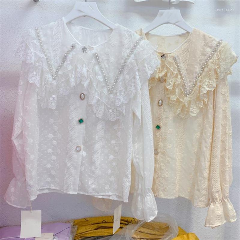 Women's Blouses Design Beaded Lace Blouse Women Double Doll Collar Single-breasted Age-reducing Embroidery Long-sleeved Shirt, Beige
Women's Blouses Design Beaded Lace Blouse Women Double Doll Collar Single-breasted Age-reducing Embroidery Long-sleeved Shirt, Beige