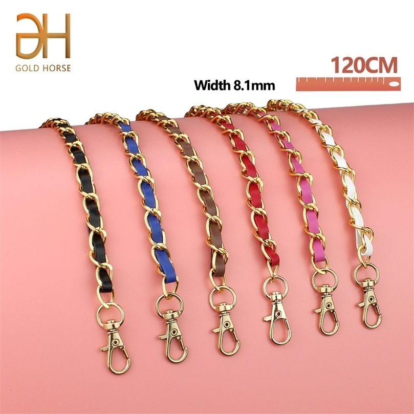 Bag Parts Accessories 120CM PU LeatherMetal Chain Shoulder Strap For Women Fashion Crossbody Woman Leather Handbag 221114