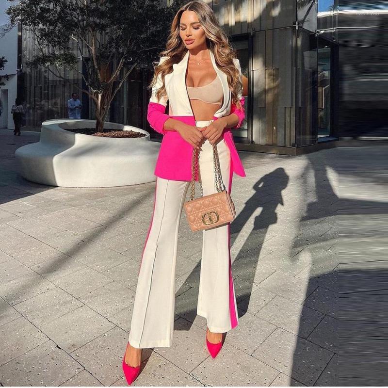 Women's Two Piece Pants Fashion Women Suits Slim White And Pink One Button Colorblock Two-piece Set Chic Blazer Outfit
Women's Two Piece Pants Fashion Women Suits Slim White And Pink One Button Colorblock Two-piece Set Chic Blazer Outfit
