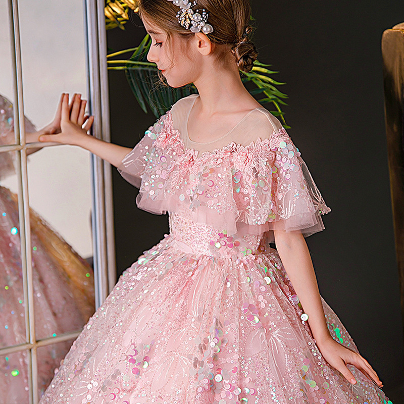 Elegant Pink Princess Pageant Dresses Sequined Applique Or Length Ball Gown Birthday Dress For Teens Toddler Girls Wer Gowns 403 6660312