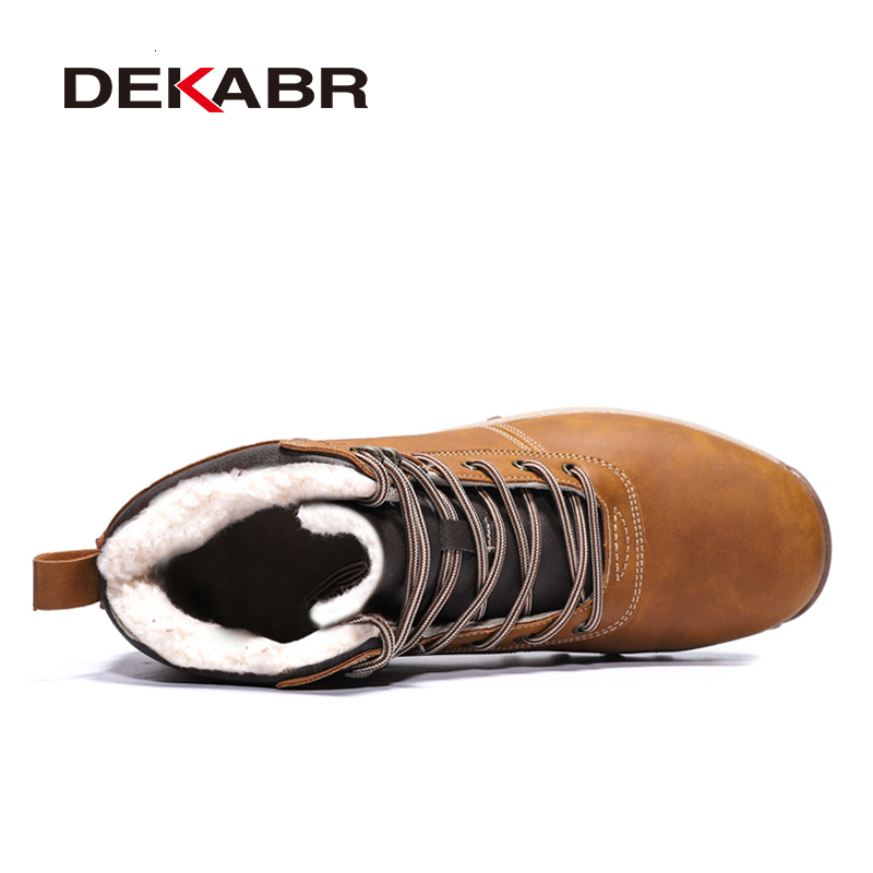 Boots Safety Shoes DEKABR Winter Warm Men Boots Genuine Leather Fur Plus Snow Handmade Waterproof Working Ankle High Top 221114