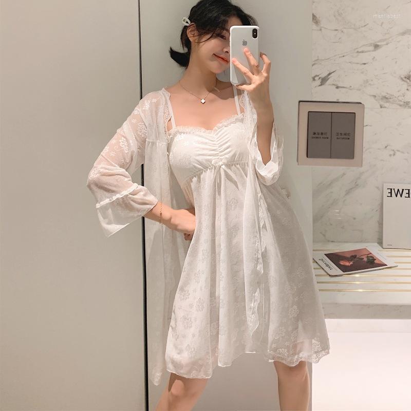 Women's Sleepwear Summer Women Long Sleeve Sexy Robe Lovely Strapless Nightgown Suit Lace Princess Suspender Bra NightdressTwo Piece Pajamas, White
Women's Sleepwear Summer Women Long Sleeve Sexy Robe Lovely Strapless Nightgown Suit Lace Princess Suspender Bra NightdressTwo Piece Pajamas, White