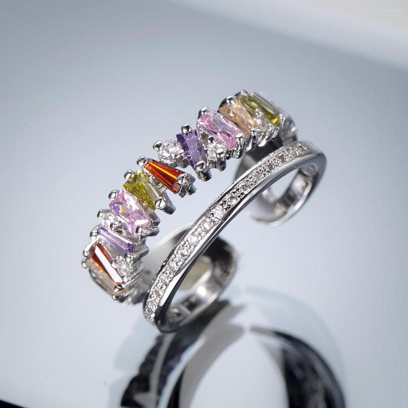 Wedding Rings Fashion Rainbow Stair Square Baguette CZ Engagement Ring For Luxury Gorgeous European Women Jewelry Full Eternity Open
Wedding Rings Fashion Rainbow Stair Square Baguette CZ Engagement Ring For Luxury Gorgeous European Women Jewelry Full Eternity Open