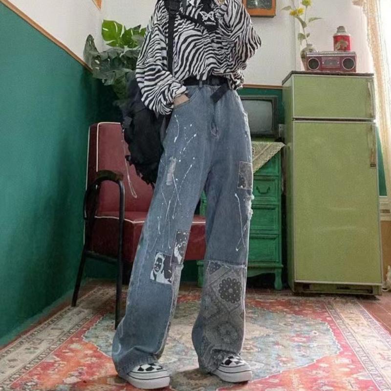 Women's Pants Men And Women's Harajuku Baggy Loose Vintage Jeans Casual Gothic Streetwear Hip Hop Retro Wash Cashew Printed BF Denim, Black grey
Women's Pants Men And Women's Harajuku Baggy Loose Vintage Jeans Casual Gothic Streetwear Hip Hop Retro Wash Cashew Printed BF Denim, Black grey