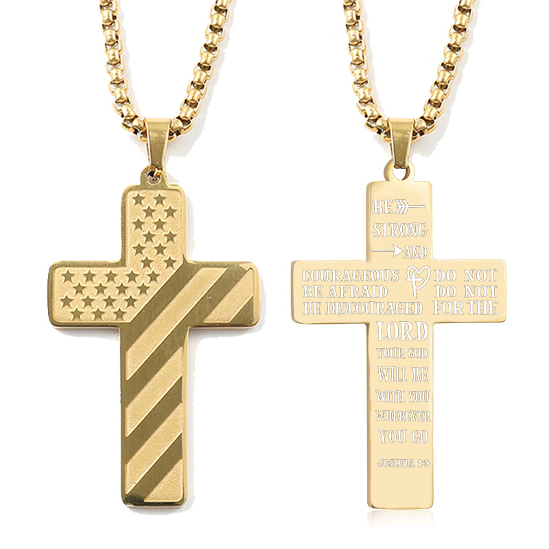 American Flag Cross Pendant Necklace Men's Stainless Steel Necklace Fashion Accessories