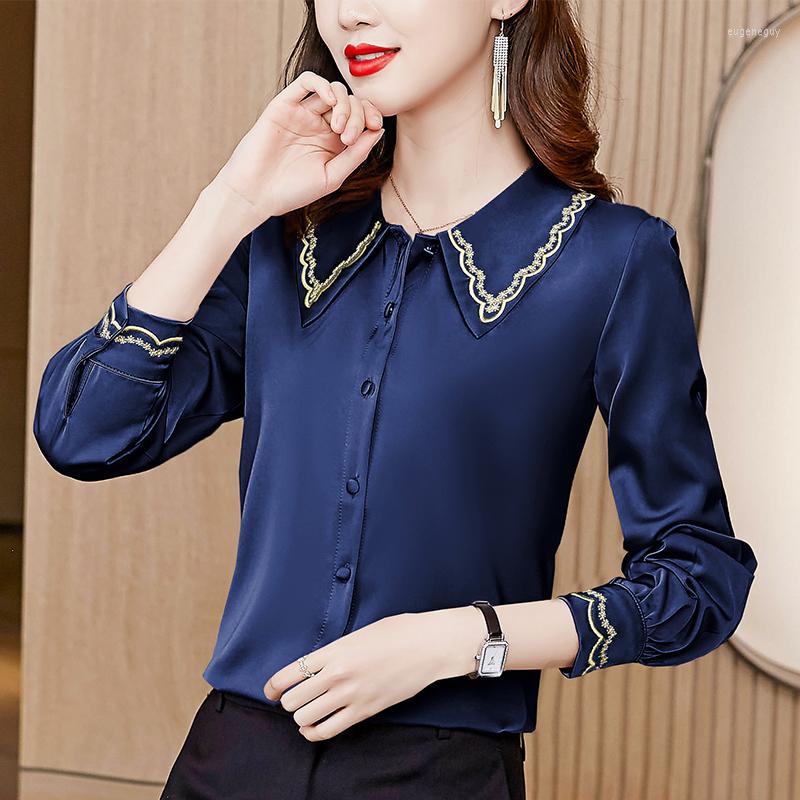 Women' Blouses TingYiLi Embroidered Neck And Cuff Satin Shirts Blouse Spring Autumn Women Long Sleeve Top Korean Elegant Office Blue Pink
Women' Blouses TingYiLi Embroidered Neck And Cuff Satin Shirts Blouse Spring Autumn Women Long Sleeve Top Korean Elegant Office Blue Pink