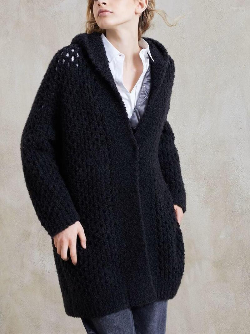 Women' Trench Coats Women' Black Wool Knit Hooded Sweater Coat 2022 Fall Winter Ladies Hollow Out Loose Single Breasted Warm Jacket
Women' Trench Coats Women' Black Wool Knit Hooded Sweater Coat 2022 Fall Winter Ladies Hollow Out Loose Single Breasted Warm Jacket