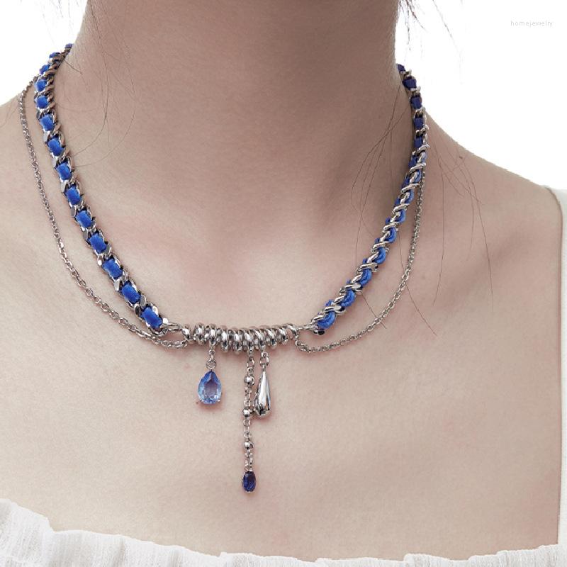 Choker Vintage Creative Blue Water Drop Chain Tassel Necklaces Double Layer Velvet Winding Korean Fashion Jewelry For Women Lady
Choker Vintage Creative Blue Water Drop Chain Tassel Necklaces Double Layer Velvet Winding Korean Fashion Jewelry For Women Lady