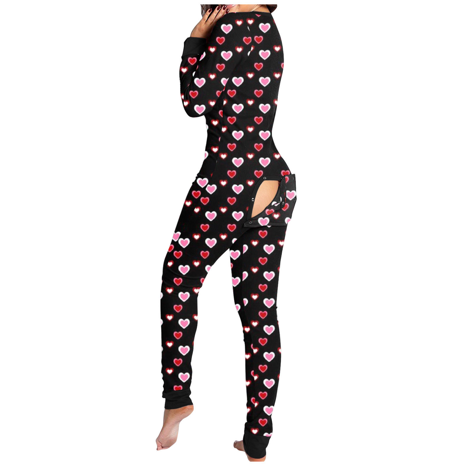 Womens Jumpsuits Rompers Sexy Christmas Pajama for Women Year Buttondown Front Back Butt Bum Open Ass Flap Xmas Print Loungewear 221115