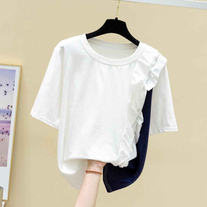 Women' T Shirts White T-shirt For Women Summer Contrast Color Ruffles Stitching Cotton Short Sleeve Female Loose Leisure Tshirt Tops
Women' T Shirts White T-shirt For Women Summer Contrast Color Ruffles Stitching Cotton Short Sleeve Female Loose Leisure Tshirt Tops