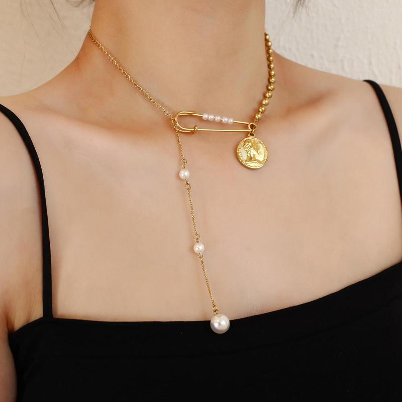 Chains Lifefontier ExquisIte Portrait Coin Pendant Pearl Pin Necklaces For Women Gold Color Stainless Steel Chain Necklace Jewelry
Chains Lifefontier ExquisIte Portrait Coin Pendant Pearl Pin Necklaces For Women Gold Color Stainless Steel Chain Necklace Jewelry