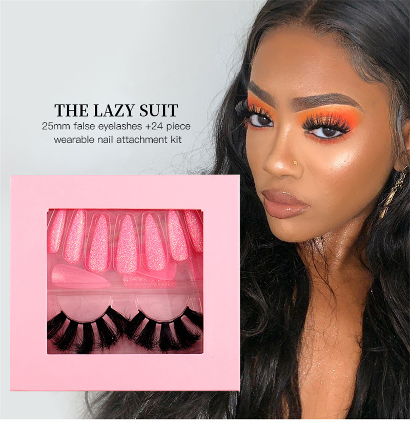 Volume Eyelash Extension And Wearable Press On Nails Set Thick Fluffy Full Strip Eyelashes DIY False Nails Art With Lashes Set de pestanas postizas y 