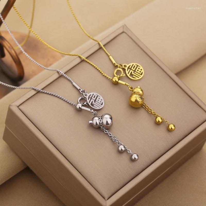 Pendant Necklaces Chinese Ethnic Style Gold Color Stainless Steel Titanium Gourd Necklace For Women Wedding Accessories Drop
Pendant Necklaces Chinese Ethnic Style Gold Color Stainless Steel Titanium Gourd Necklace For Women Wedding Accessories Drop