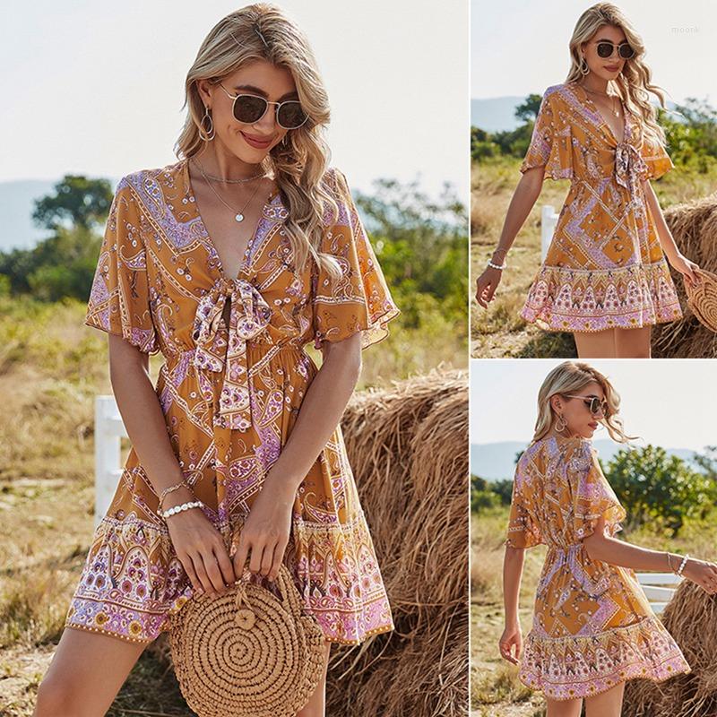 Racing Sets Boho Dresses For Women Casual Dress Vintage Beach Tunic Capes Ladies Beachwear Print Floral Bowknot Bind, Yellow
Racing Sets Boho Dresses For Women Casual Dress Vintage Beach Tunic Capes Ladies Beachwear Print Floral Bowknot Bind, Yellow
