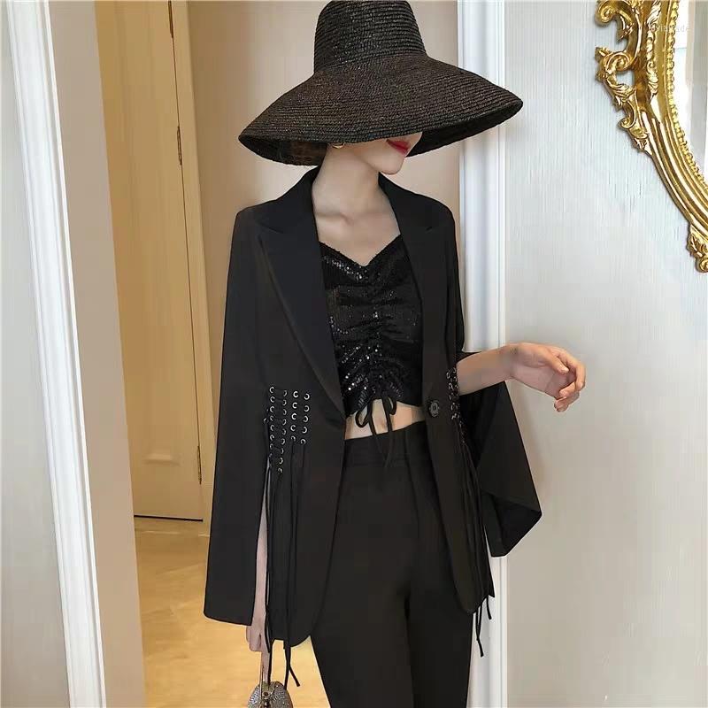 Women' Suits HIGH STREET Women Blazer Black Metal Hole Tie Rope Tassel Long Sleeve Split One Button Notched Blazers Jackets 2022
Women' Suits HIGH STREET Women Blazer Black Metal Hole Tie Rope Tassel Long Sleeve Split One Button Notched Blazers Jackets 2022