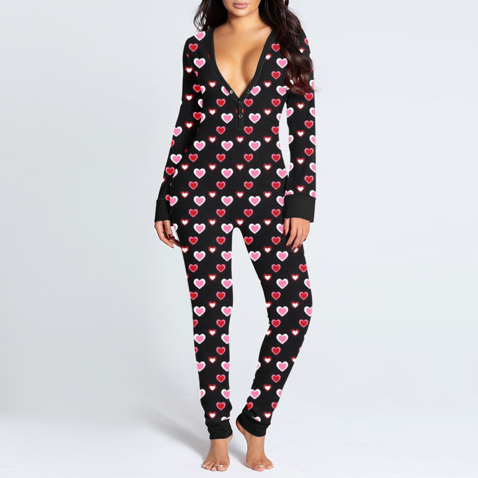 Womens Jumpsuits Rompers Sexy Christmas Pajama for Women Year Buttondown Front Back Butt Bum Open Ass Flap Xmas Print Loungewear 221115