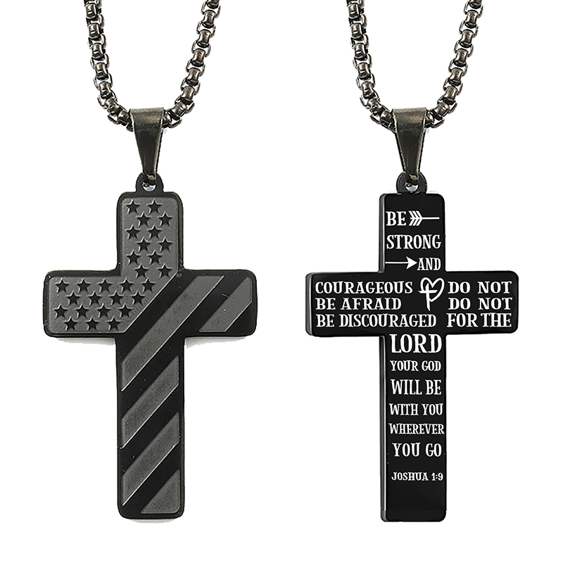 American Flag Cross Pendant Necklace Men's Stainless Steel Necklace Fashion Accessories