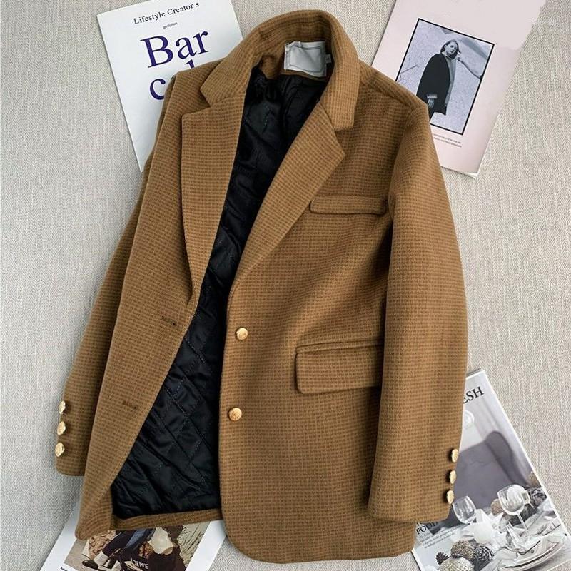 Women' Suits Camel Woolen Blazers Women' Coats Winter Sale Thick Warm Withe Cotton Outerwear Fashion Elegant Houndstooth Straigth Coat
Women' Suits Camel Woolen Blazers Women' Coats Winter Sale Thick Warm Withe Cotton Outerwear Fashion Elegant Houndstooth Straigth Coat