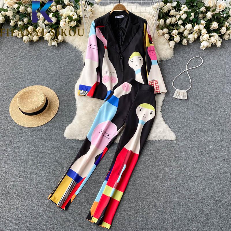 Women's Two Piece Pants High Street Fashion Print Set Women Lapel Black Suit Jacket Waist Straight 2 Female Casual Suits
Women's Two Piece Pants High Street Fashion Print Set Women Lapel Black Suit Jacket Waist Straight 2 Female Casual Suits