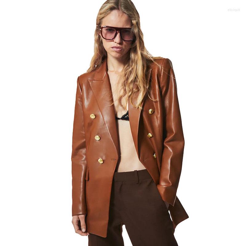 Women's Leather Black Brown Jacket Faux Shiny Pu Lapel Long Sleeve Double-breasted Simple Loose Female Coat Fashion 2022 Spring N1111
Women's Leather Black Brown Jacket Faux Shiny Pu Lapel Long Sleeve Double-breasted Simple Loose Female Coat Fashion 2022 Spring N1111