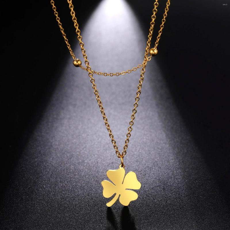 Pendant Necklaces Teamer Four-leaf Clover Double Layer Necklace For Women Stainless Steel Bead Chain Choker 2022 Jewelry Gift Wholesale
Pendant Necklaces Teamer Four-leaf Clover Double Layer Necklace For Women Stainless Steel Bead Chain Choker 2022 Jewelry Gift Wholesale