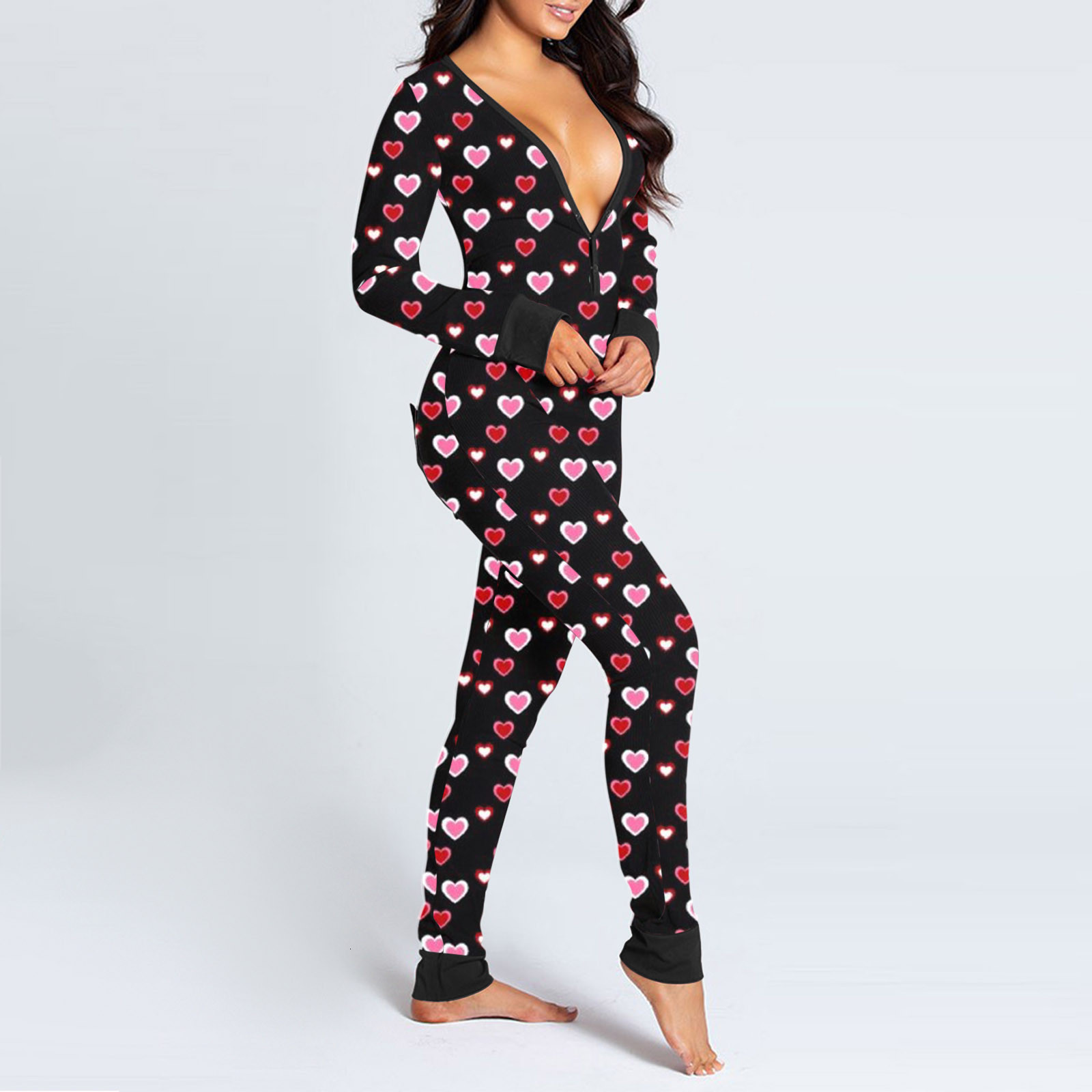 Womens Jumpsuits Rompers Sexy Christmas Pajama for Women Year Buttondown Front Back Butt Bum Open Ass Flap Xmas Print Loungewear 221115