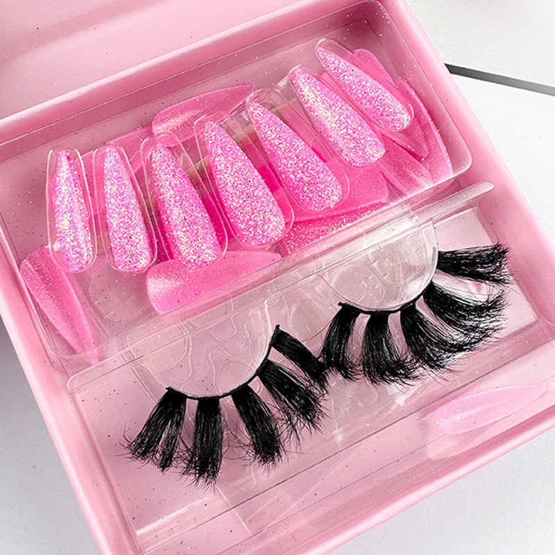 Volume Eyelash Extension And Wearable Press On Nails Set Thick Fluffy Full Strip Eyelashes DIY False Nails Art With Lashes Set de pestanas postizas y 