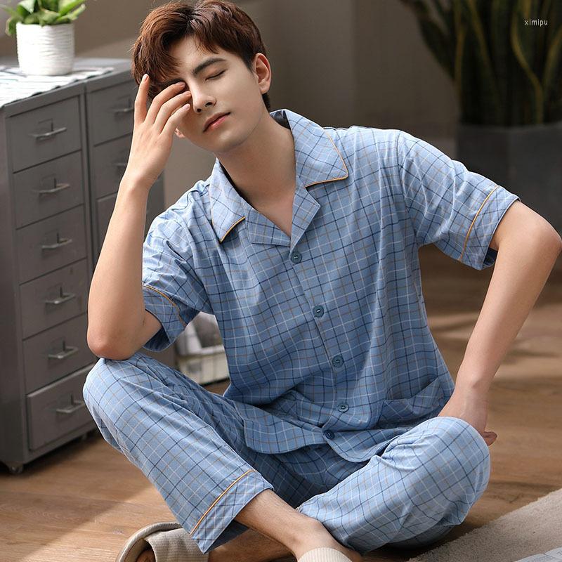 Men's Sleepwear 2pcs Cotton Men's Short Sleeve Pyjamas Sets Down Blue Male Nightwear Pants Pajama Korean Suits For Man, 881551
Men's Sleepwear 2pcs Cotton Men's Short Sleeve Pyjamas Sets Down Blue Male Nightwear Pants Pajama Korean Suits For Man, 881551