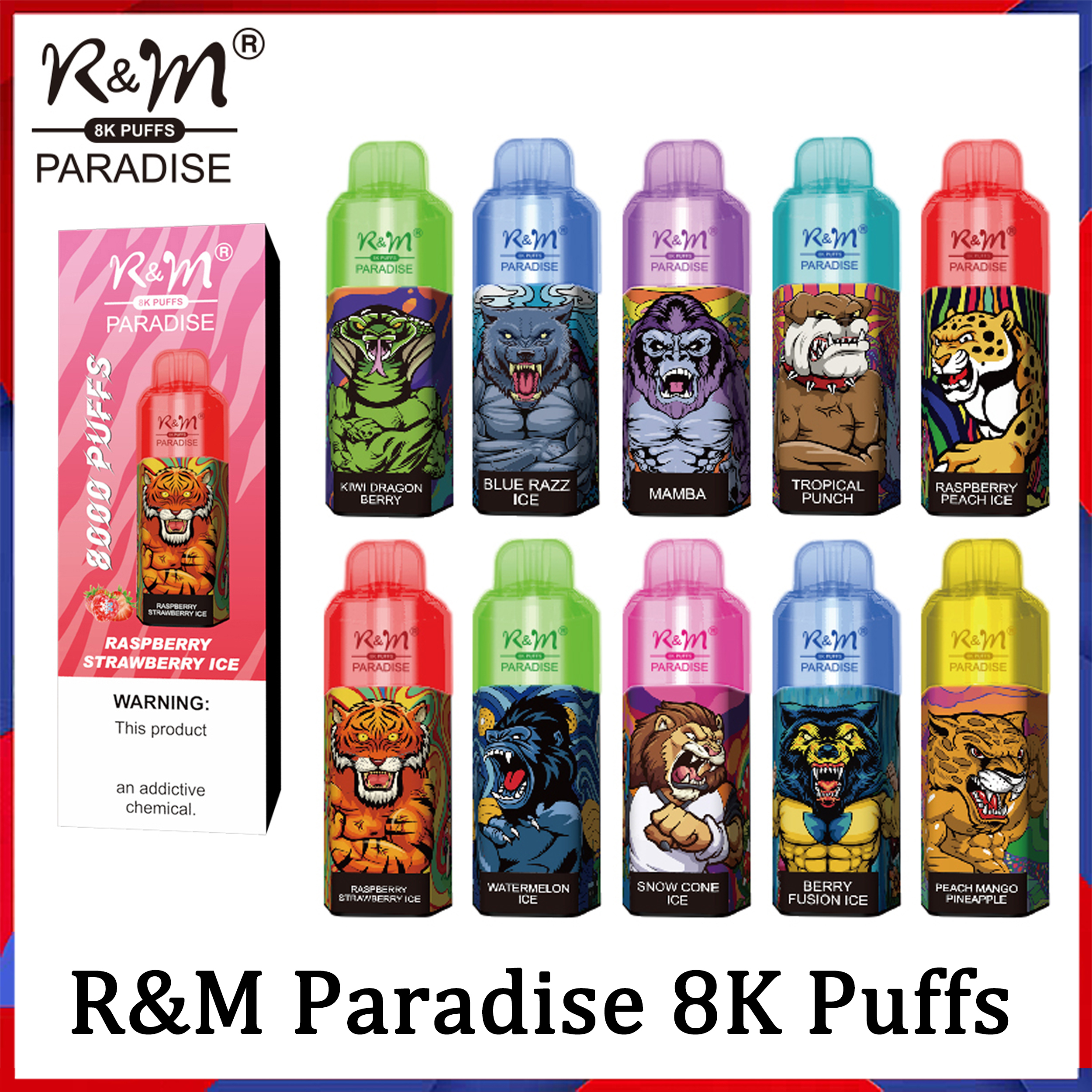 R&M Paradise 8000 Puffs Disposable E Cigarette Vape Pen 15ml Prefilled 5% Pod 600Mah Rechargeable Battery RGB Flash Light Airflow Control RandM 8K 10 Flavors
R&M Paradise 8000 Puffs Disposable E Cigarette Vape Pen 15ml Prefilled 5% Pod 600Mah Rechargeable Battery RGB Flash Light Airflow Control RandM 8K 10 Flavors
