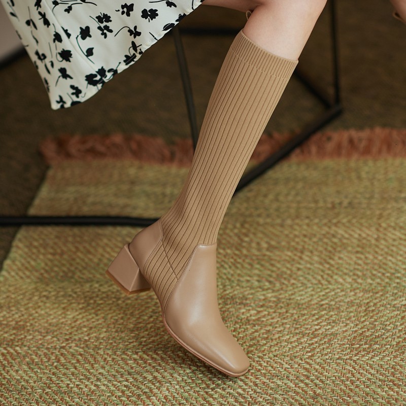 Boots Sexy Slim KneeHigh Sock Boots Fashion Knitting Stretch Cloth Leather Stitching Women Long Boots Female Square Toe High Heels 221114, Beige
Boots Sexy Slim KneeHigh Sock Boots Fashion Knitting Stretch Cloth Leather Stitching Women Long Boots Female Square Toe High Heels 221114, Beige