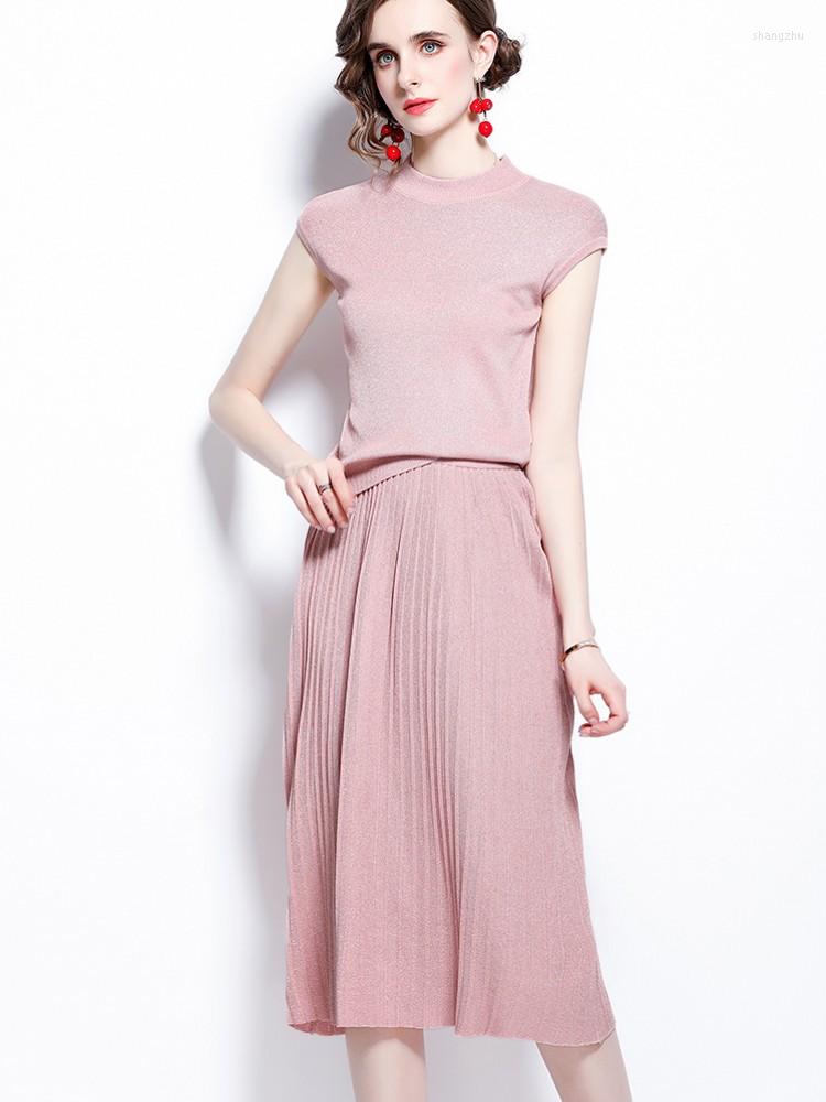 Work Dresses Runway Summer Elegant Women' Suit Sleeveless Knitted Sweater Top High Waist Causal Loose Pleated Skirt Female Two Piece, Black
Work Dresses Runway Summer Elegant Women' Suit Sleeveless Knitted Sweater Top High Waist Causal Loose Pleated Skirt Female Two Piece, Black