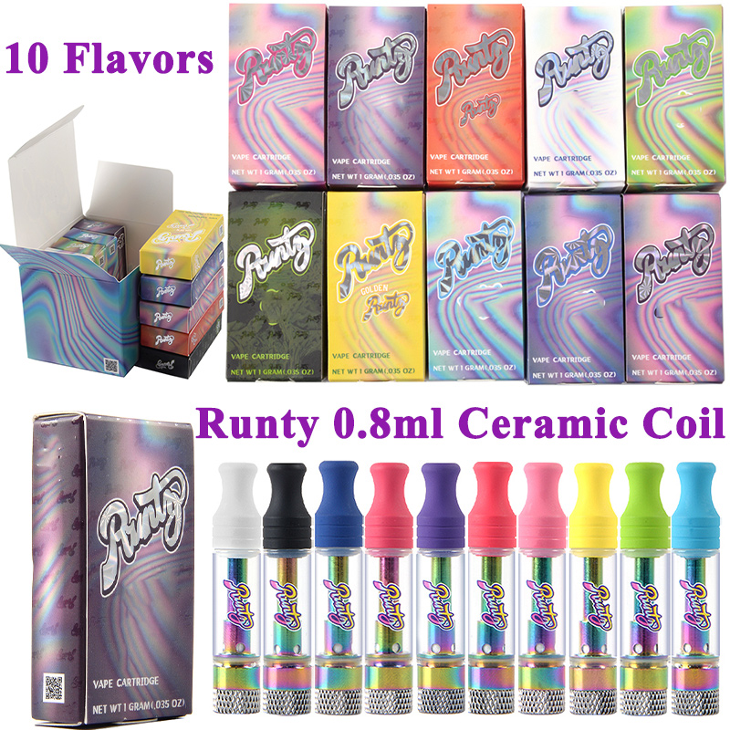 New Colorful Runty Vape Cartridge Packaing Thick Oil Empty 0.8ml 1ml Vapes Carts Ceramic Coil Glass Tank Vaporizers 510 Thread
New Colorful Runty Vape Cartridge Packaing Thick Oil Empty 0.8ml 1ml Vapes Carts Ceramic Coil Glass Tank Vaporizers 510 Thread