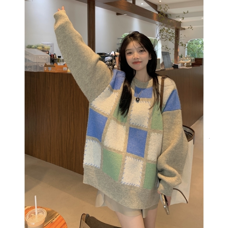 Women's Sweaters Women Khaki Sweater Lattice Round Neck Fashion Vintage Leisure Lazy Wind Winter Thicken Warm Long Sleeve Knitting Pullover 221111
Women's Sweaters Women Khaki Sweater Lattice Round Neck Fashion Vintage Leisure Lazy Wind Winter Thicken Warm Long Sleeve Knitting Pullover 221111