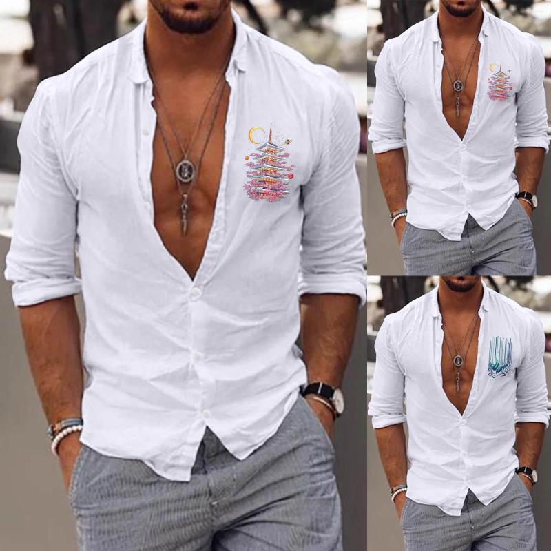 Men's Casual Shirts Mens Men Long Sleeve Autumn Winter Printed Fashion Top Blouse N, Green