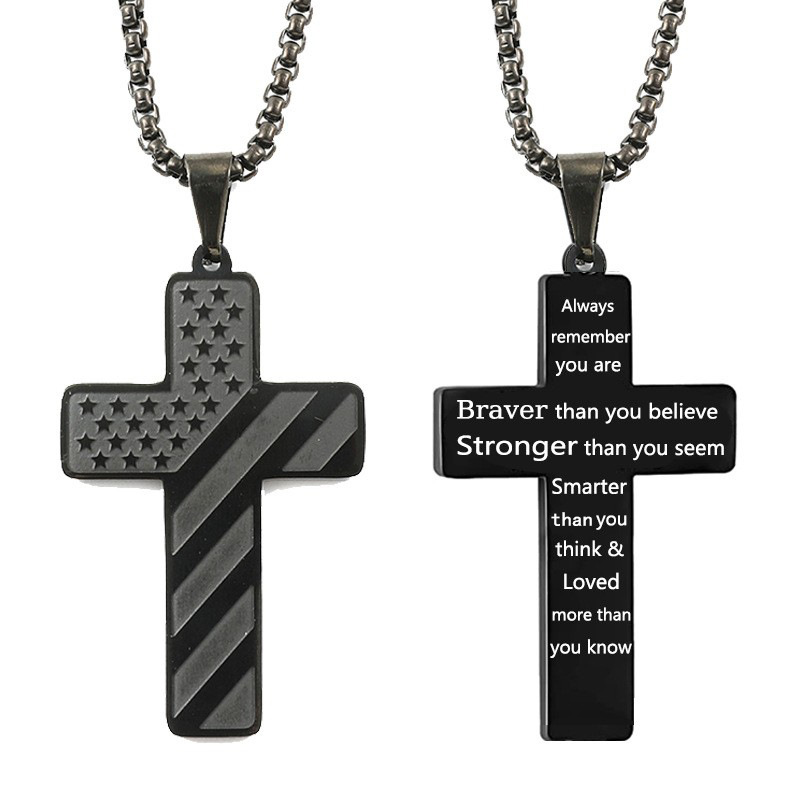 American Flag Cross Pendant Necklace Men's Stainless Steel Necklace Fashion Accessories